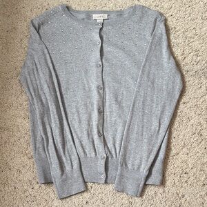 LOFT Light Gray Embellished Cardigan